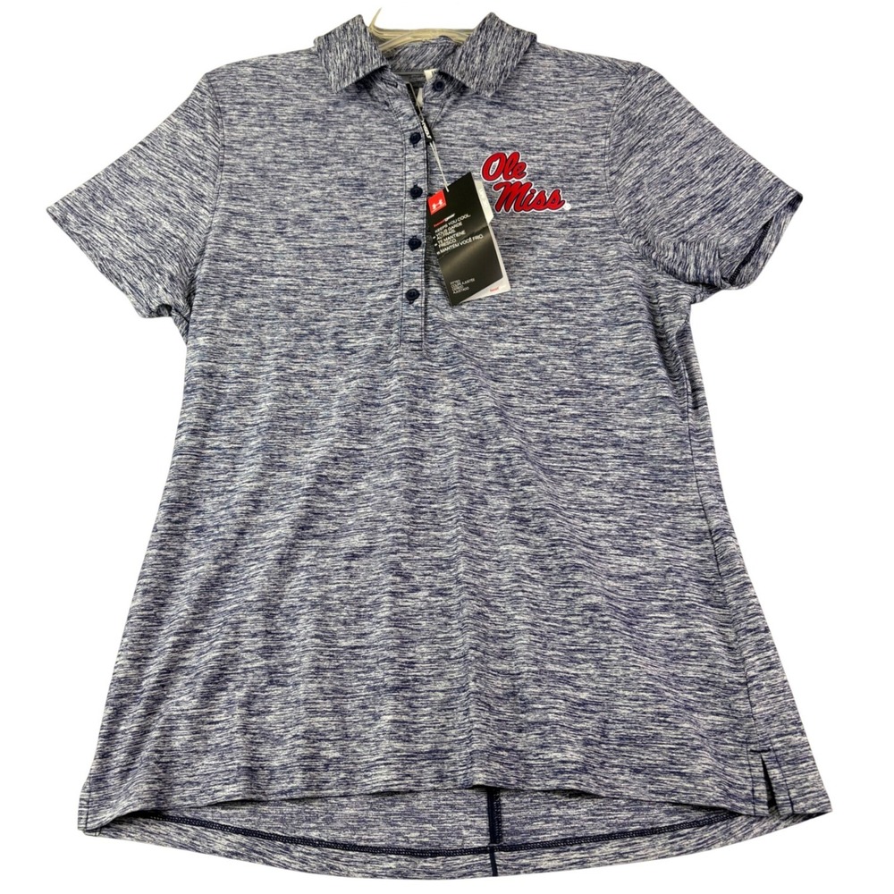 Under Armour Women M Navy Ole Miss Polo Space Dye HeatGear NCAA Rebels Shirt NWT